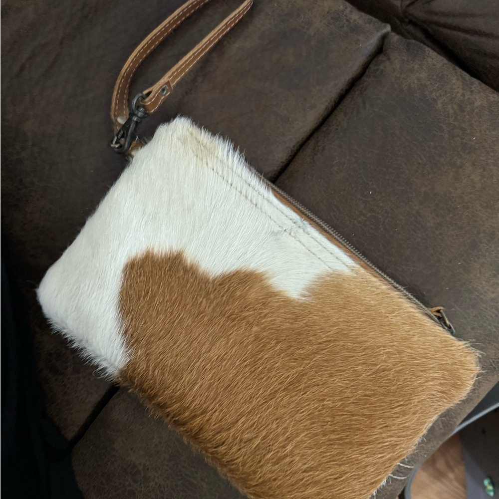 Myra Bag Tan and White Fur Pouch